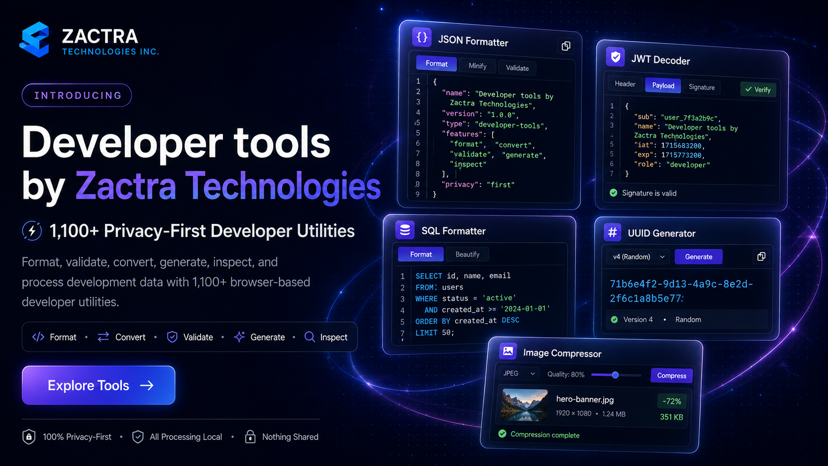 Introducing Developer Tools by Zactra Technologies: 1,100+ Privacy-First Developer Utilities That Run in Your Browser